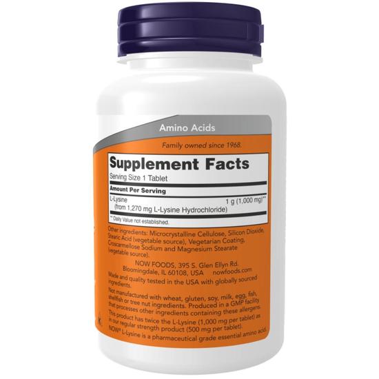 NOW Foods L-Lysine 1000mg Tablets 100 Tablets