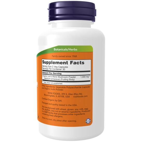 NOW Foods Lion's Mane 500mg Capsules 60 Capsules