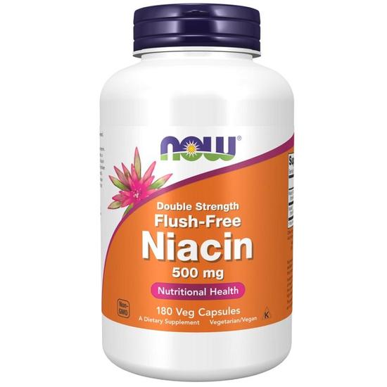 NOW Foods Niacin Flush-Free 500mg Double Strength Capsules 180 Capsules
