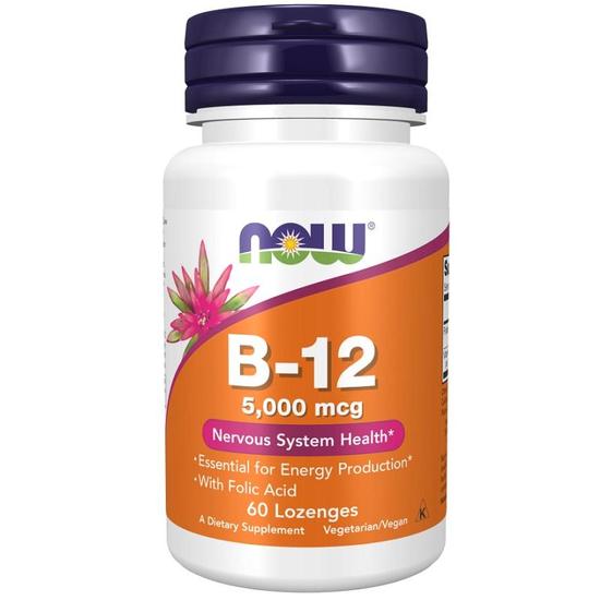 NOW Foods Vitamin B-12 With Folic Acid 5000mcg Lozenges 60 Lozenges