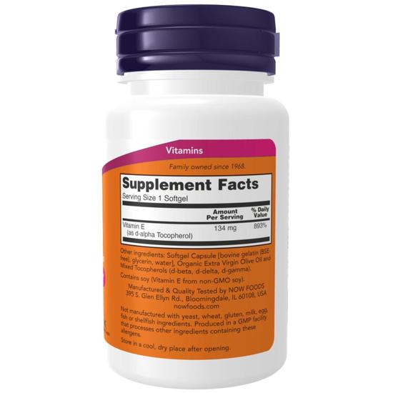 NOW Foods Vitamin E-200 Natural Mixed Tocopherols Softgels 100 Softgels
