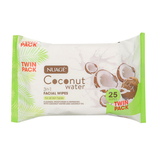 Nuage Coconut Water 3 In 1 25 Facial Wipes