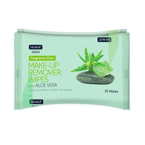 Nuage Fragrance Free Makeup Remover Wipes With Aloe Vera 25 Wipes (Twin Pack)