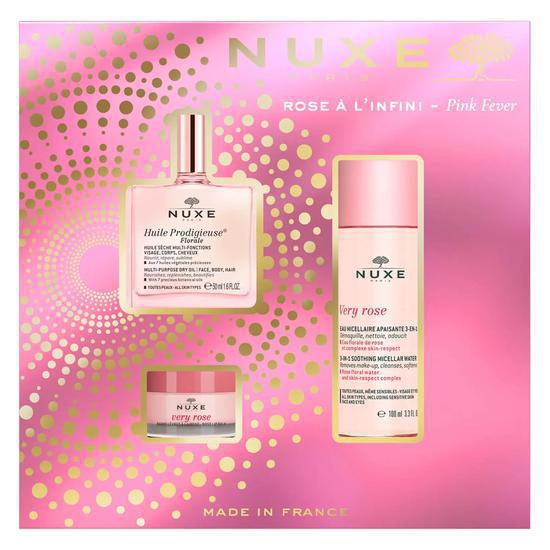 Nuxe Pink Fever Gift Set Lip Balm + Cleansing Foam + Huile Prodigieuse Florale