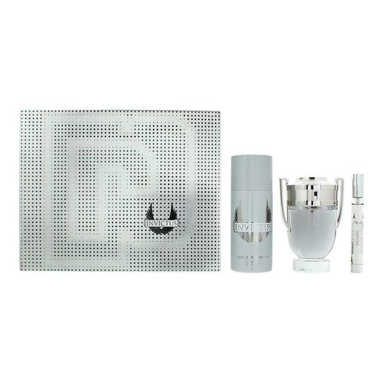 Paco Rabanne Invictus Eau De Toilette Gift Set 100ml Eau De Toilette Spray, 10ml Eau De Toilette Spray & 150ml Deodorant Spray