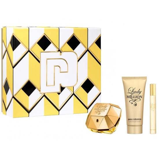 Paco Rabanne Lady Million Eau De Parfum Gift Set 80ml Eau De Parfum, 100ml Body Lotion & 10ml Miniature