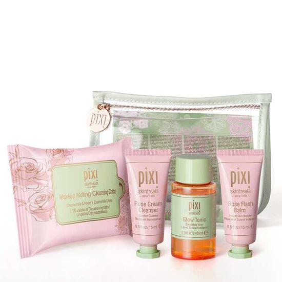 PIXI Rose Glow Routine Set Cleansing Cloths + Rose Cream Cleanser + Glow Tonic + Rose Flash Balm