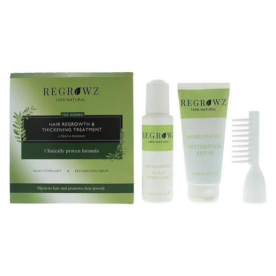 Regrowz Hair Growth & Thickening Treatment Three Months Supply Haircare Set Gift Set : Scalp Treatment 75ml - Serum 75ml - Comb