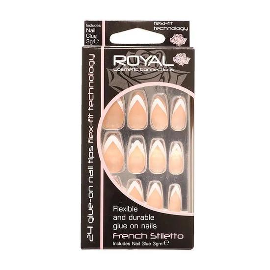 Royal Cosmetics 24 Glue On Nail Tips French Stiletto