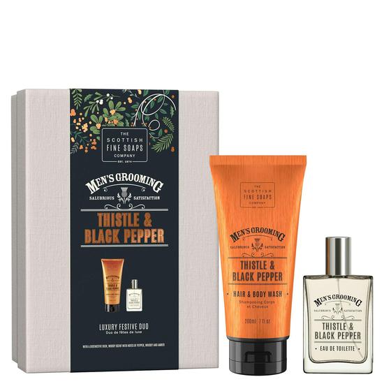 Scottish Fine Soaps Men's Grooming Luxury Festive Thistle & Black Pepper Duo