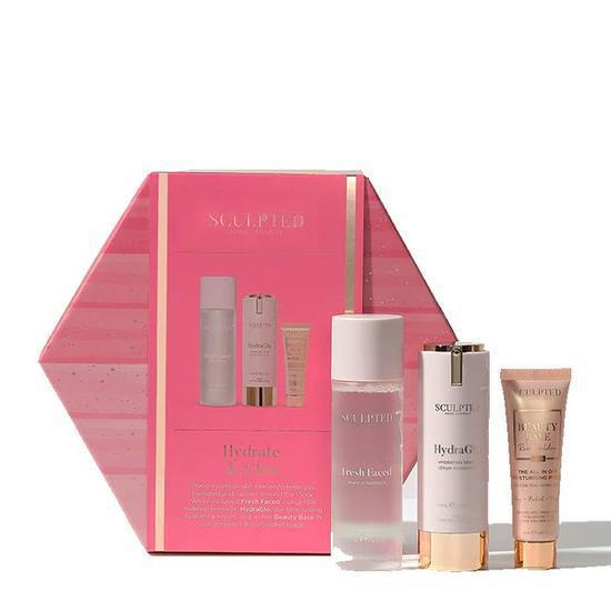 Sculpted by Aimee Hydrate & Glow Set Fresh Faced Makeup Remover + Beauty Base Rose Golden + Hydrating Overnight Mask