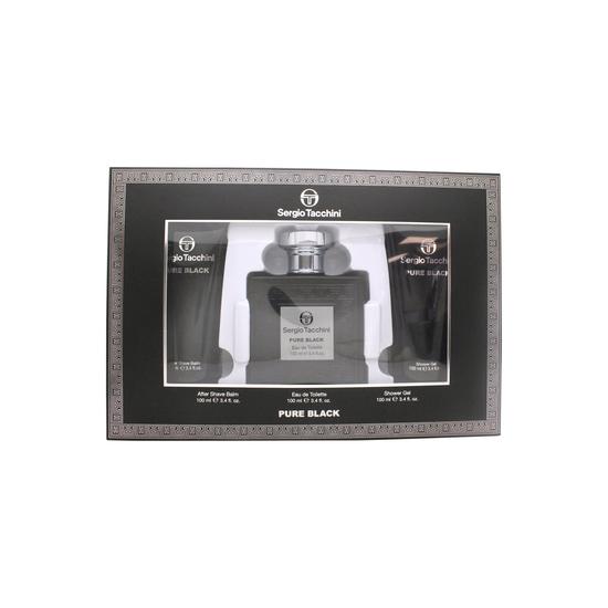 Sergio Tacchini Pure Black Gift Set 100ml Eau De Toilette + 100ml Shower Gel + 100ml Aftershave Balm