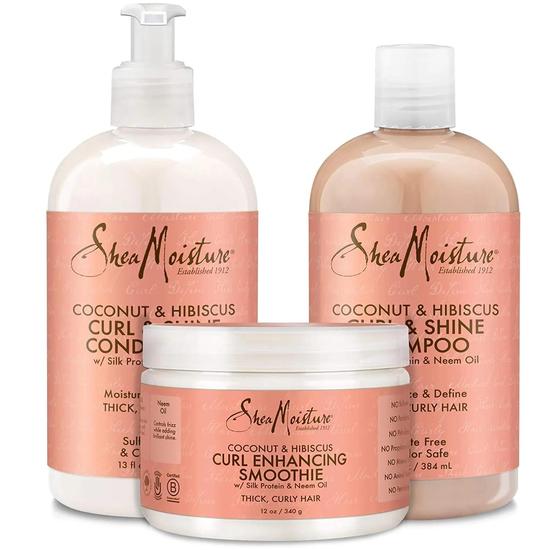 Shea Moisture Coconut & Hibiscus Curl & Shine Shampoo + Conditioner + Smoothie