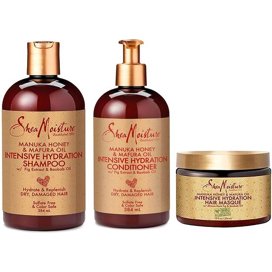 Shea Moisture Manuka Honey & Mafura Oil Intensive Hydration Trio 300ml Shampoo, 300ml Conditioner & 354ml Masque