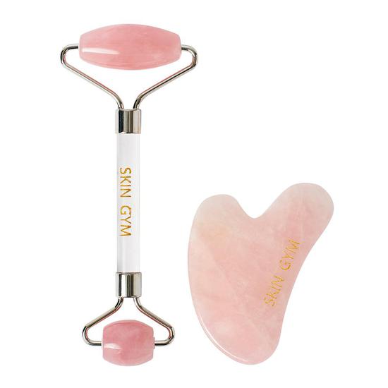 Skin Gym Rose Quartz Workout Set Facial Roller & Gua Sha Sculpty Tool