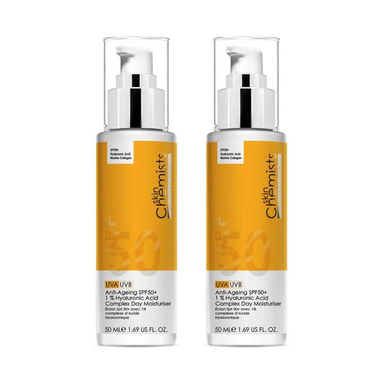 skinChemists Anti-Ageing SPF 50 1% Hyaluronic Acid Day Moisturiser Duo Pack