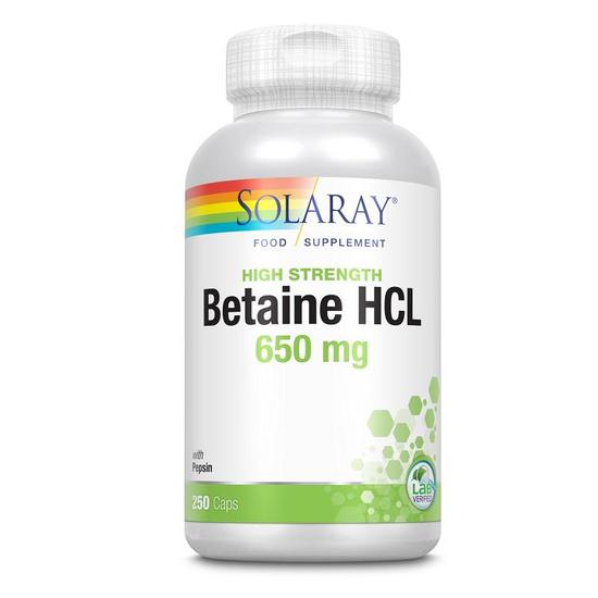 Solaray High Potency Betaine HCI & Pepsin 650mg Capsules 250 Capsules