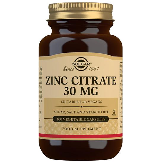 Solgar Minerals Zinc Citrate 30mg Vegetable Capsules x100