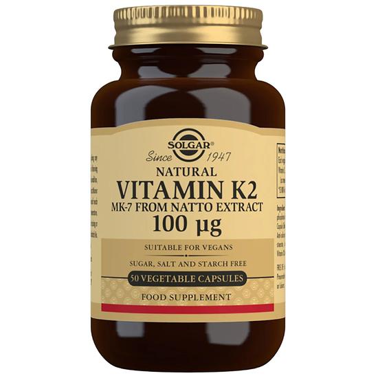 Solgar Natural Vitamin K2 100 Ug Vegetable Capsules 50 Capsules