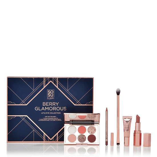 SOSU by SJ Berry Glamorous Lip & Eye Collection Gift Set Eyeshadow palette + Nude lipstick + Lip gloss + Double-ended eye brush + Eyeshadow primer base
