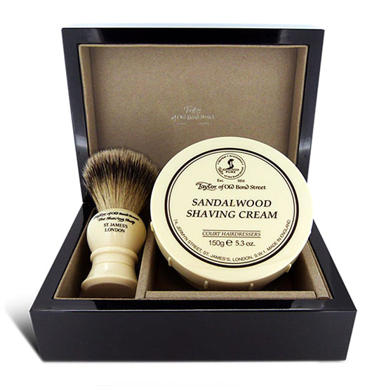 Taylor Of Old Bond Street Sandalwood Luxury Wooden Gift Set Consisting of Shaving Brush & Shaving Cream 150g