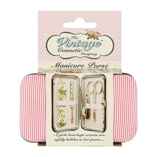 The Vintage Cosmetic Company Manicure Purse Pink Floral Satin