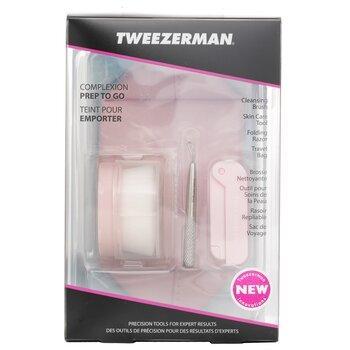Tweezerman Complexion Prep To Go Set: Cleansing Brush + Skin Care Tool + Folding Razor + Travel Bag
