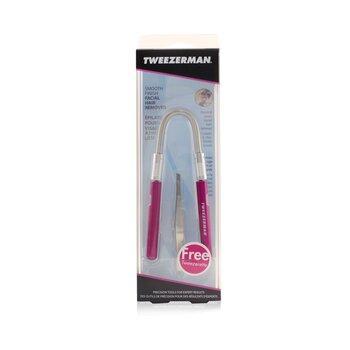 Tweezerman Smooth Finish Facial Hair Remover Pink With Stainless Slant Tweezerette 2pcs