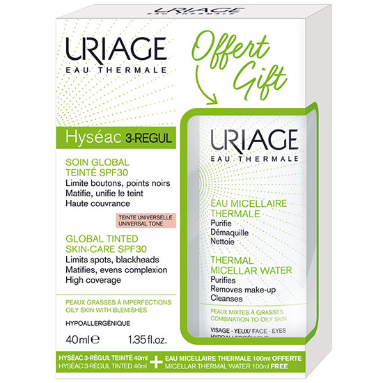 Uriage Eau Thermale Hyseac 3 Regul Global Tinted SPF30 + Free Thermal Micellar Water For Combination To Oily Skin 40ml