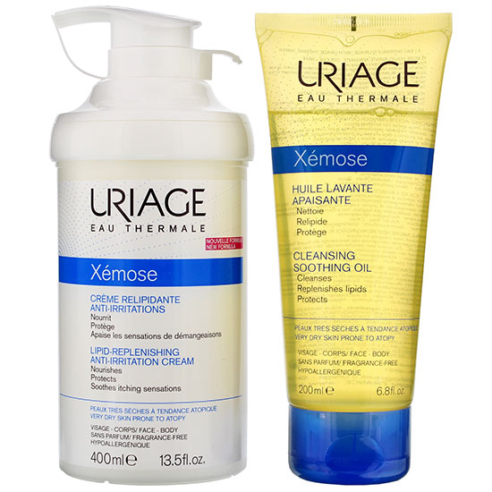 Uriage Eau Thermale Xemose Creme Lipid: Replenishing Anti-Irritation Cream & Free Cleansing Soothing Oil 400ml
