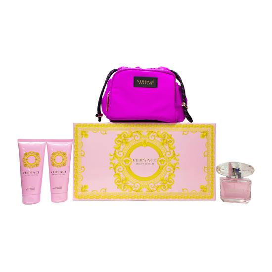 Versace Bright Crystal Gift Set 90ml Eau De Toilette + 100ml Body Lotion + 100ml Shower Gel + Purse