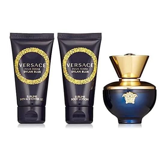 Versace Dylan Blue Femme Gift Set 100ml Eau De Parfum + Body Lotion 100ml + Shower Gel 100ml