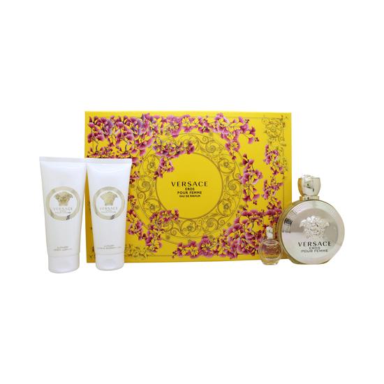 Versace Eros Pour Femme Gift Set 100ml Eau De Parfum 5ml Eau De Parfum 100ml Body Lotion 100ml Shower Gel