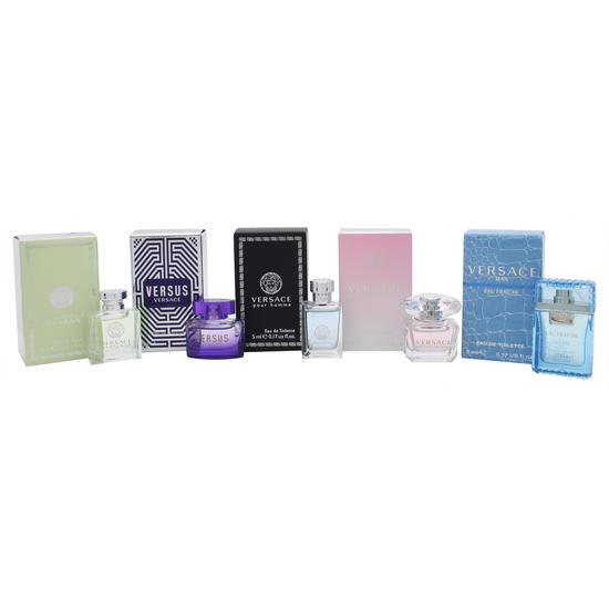 Versace Mini Set Gift Set 5ml Dylan Purple Eau De Parfum + 5ml Bright Crystal Eau De Toilette + 5ml Eau Fraiche Eau De Toilette + 5ml Pour Homme Eau De Toilette + 5ml Eros Eau De Toilette