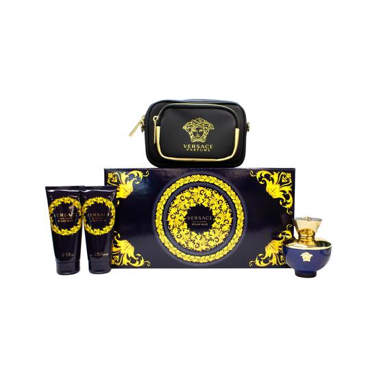 Versace Pour Femme Dylan Blue Gift Set 100ml Eau De Parfum + 100ml Shower Gel + 100ml Body Lotion + Purse