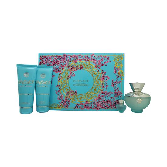 Versace Pour Femme Dylan Turquoise Gift Set 100ml Eau De Toilette + 100ml Shower Gel + 100ml Body Lotion + 5ml Eau De Toilette