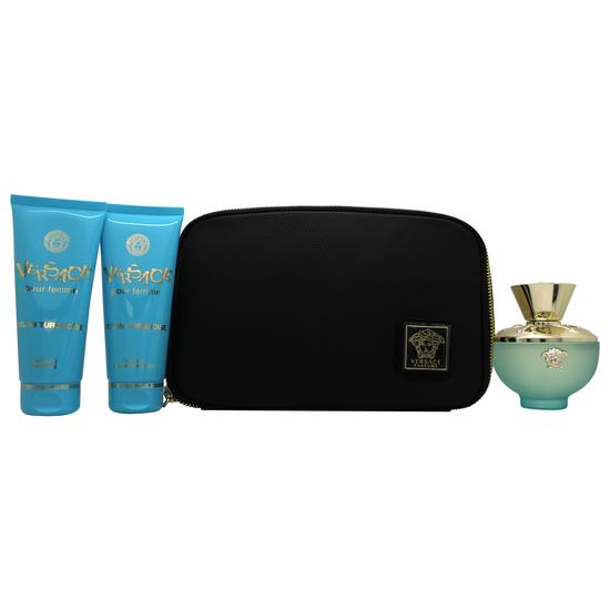 Versace Pour Femme Dylan Turquoise Gift Set 100ml Eau De Toilette + 100ml Shower Gel + 100ml Body Lotion + Bag