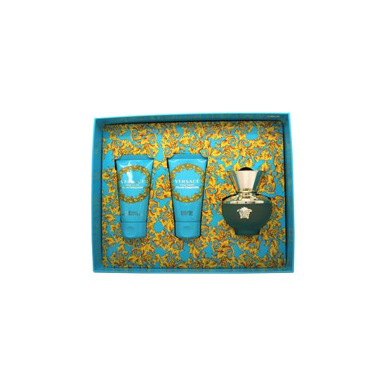 Versace Pour Femme Dylan Turquoise Gift Set 50ml Eau De Toilette + 50ml Bath & Shower Gel + 50ml Body Lotion