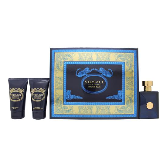 Versace Pour Homme Dylan Blue Gift Set 50ml Eau De Toilette + 50ml Aftershave Balm + 50ml Shower Gel