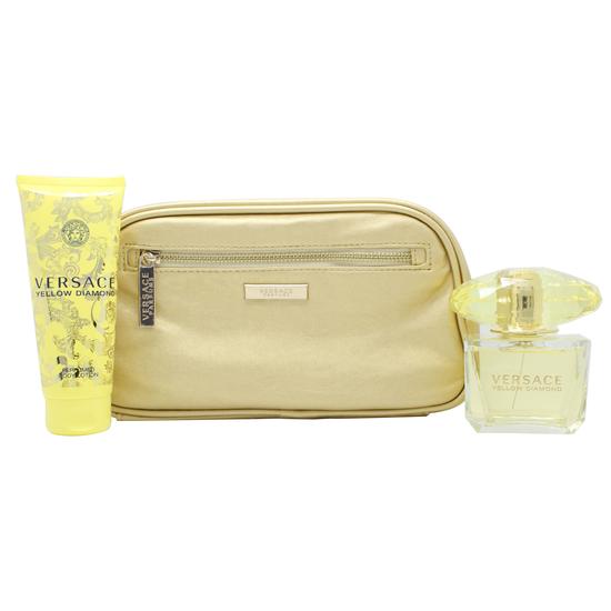Versace Yellow Diamond Gift Set 90ml Eau De Toilette + 100ml Body Lotion + 100ml Shower Gel + Pouch