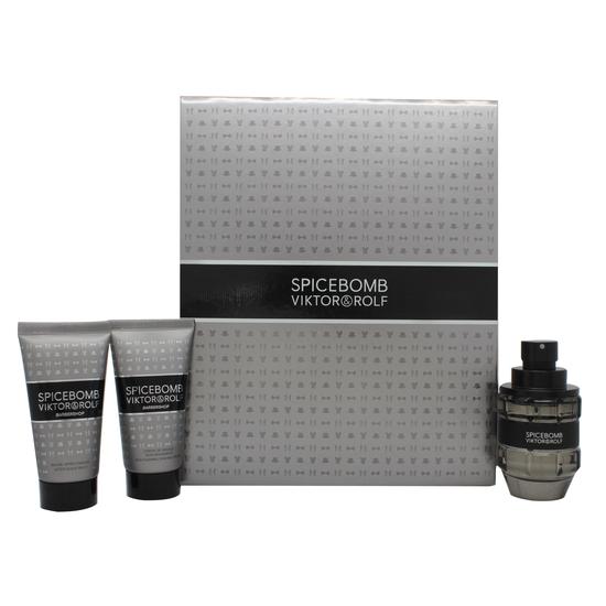 VIKTOR&ROLF Spicebomb Gift Set 50ml Eau De Toilette + 50ml Non-Foaming Shaving Cream + 50ml Aftershave Balm