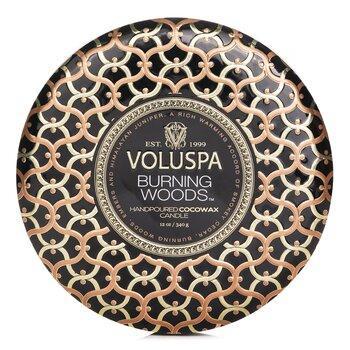 VOLUSPA 3 Wick Decorative Tin Candle Burning Woods 340g