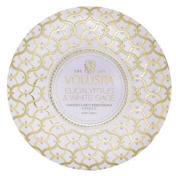 VOLUSPA 3 Wick Decorative Tin Candle Eucalyptus & White Sage 340g