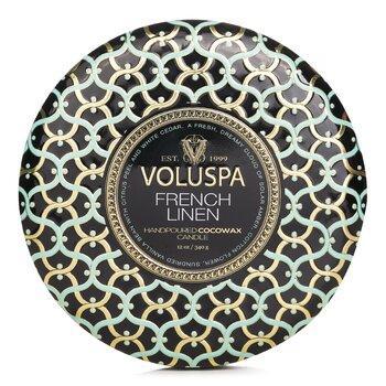 VOLUSPA 3 Wick Decorative Tin Candle French Linen 340g