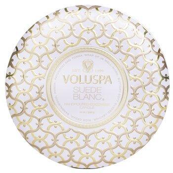 VOLUSPA 3 Wick Decorative Tin Candle Suede Blanc 340g