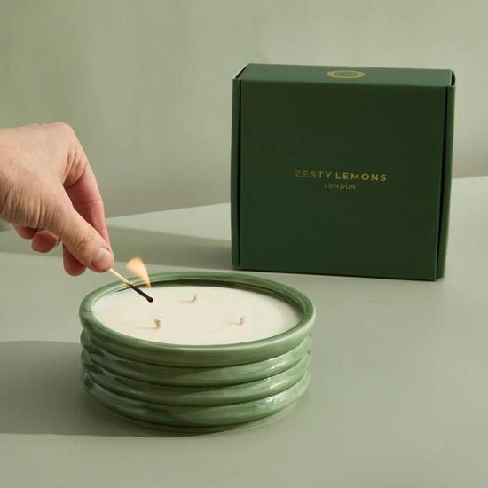 Zesty Lemons Contemporary Kiln Large Olive Candle