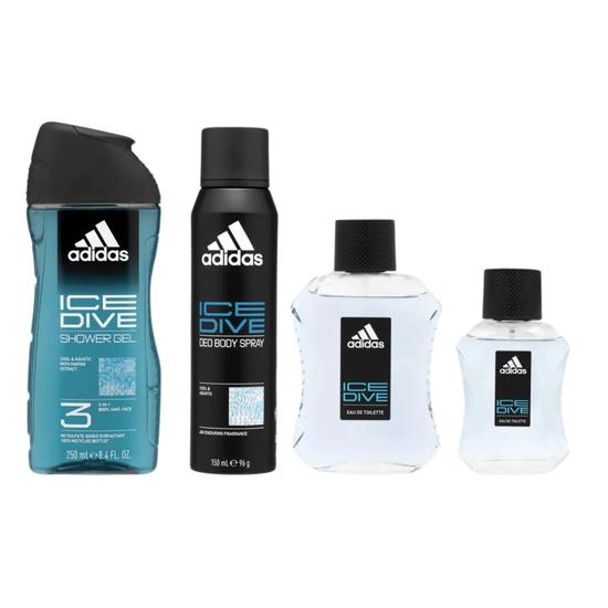 Adidas Ice Dive Eau De Toilette Men's Aftershave Gift Set 4 Piece