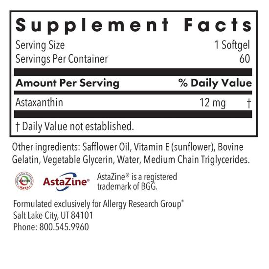 Allergy Research Group Astaxanthin 12mg Softgels 60 Softgels