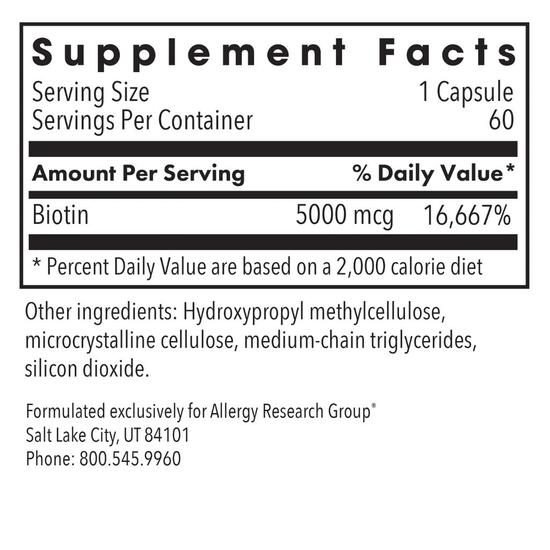Allergy Research Group Biotin 5000 Capsules 60 Capsules