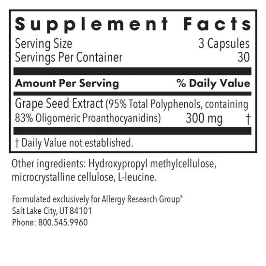 Allergy Research Group Grape Pips Proanthocyanidins Capsules 90 Capsules